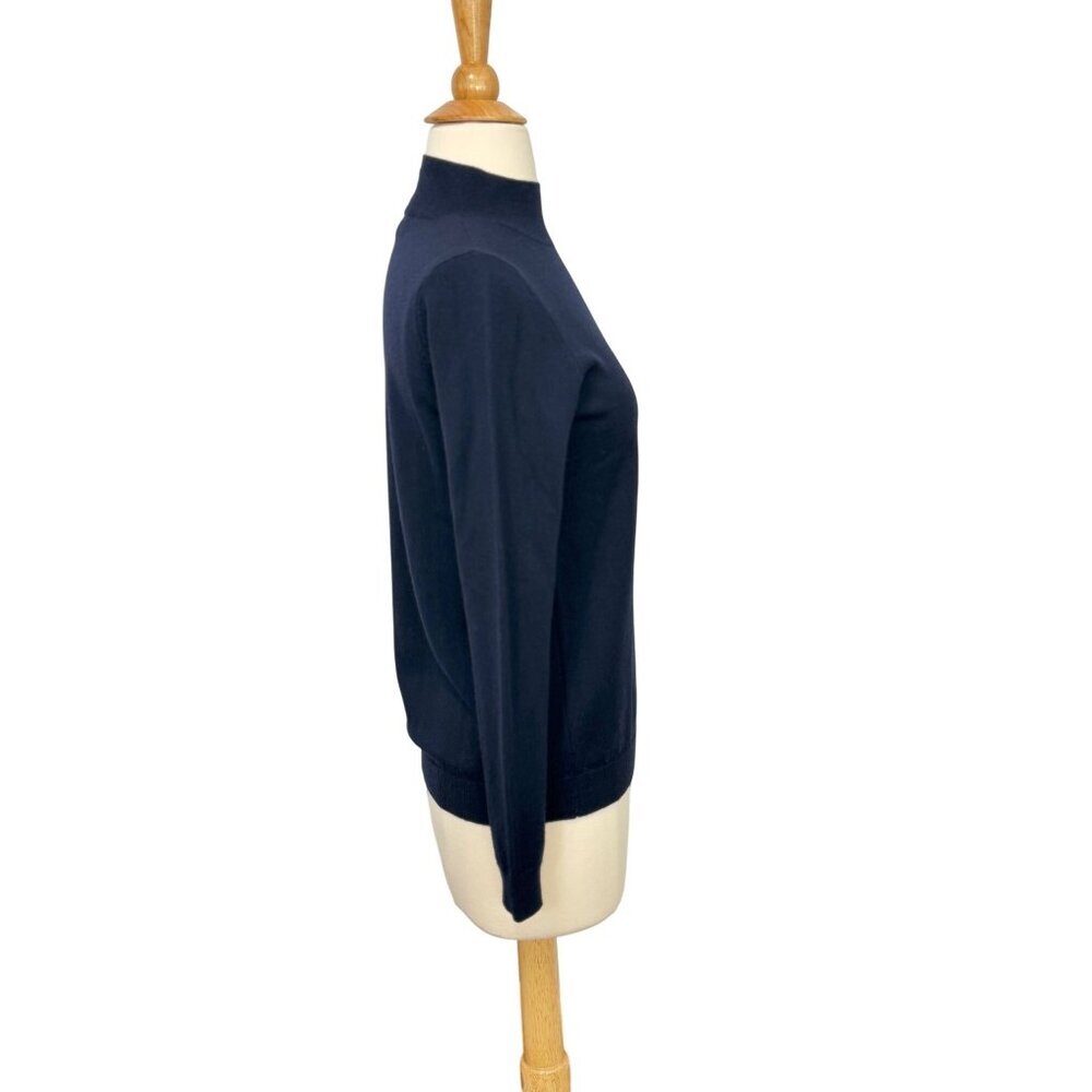 Sezane Jacob Sweater Jumper Navy Blue Long Sleeve Wool High Neck Buttons Size XS - Picture 3 of 11